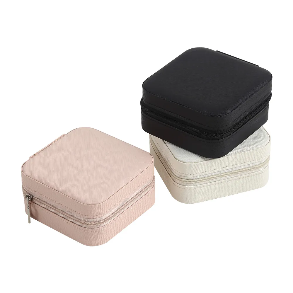 mini jewelry box organizer display travel jewelry zipper case boxes pu leather portable earrings necklace ring jewelry box packaging display