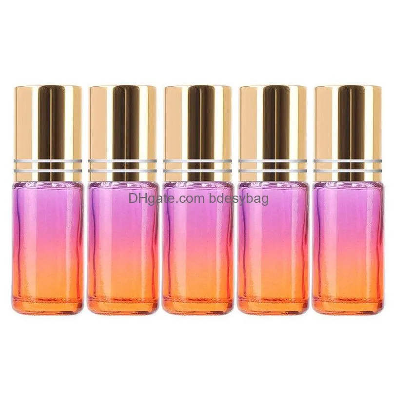 5ml gradient color glass roll on bottles empty perfume  oil bottle with steel metal roller ball cosmetic jars