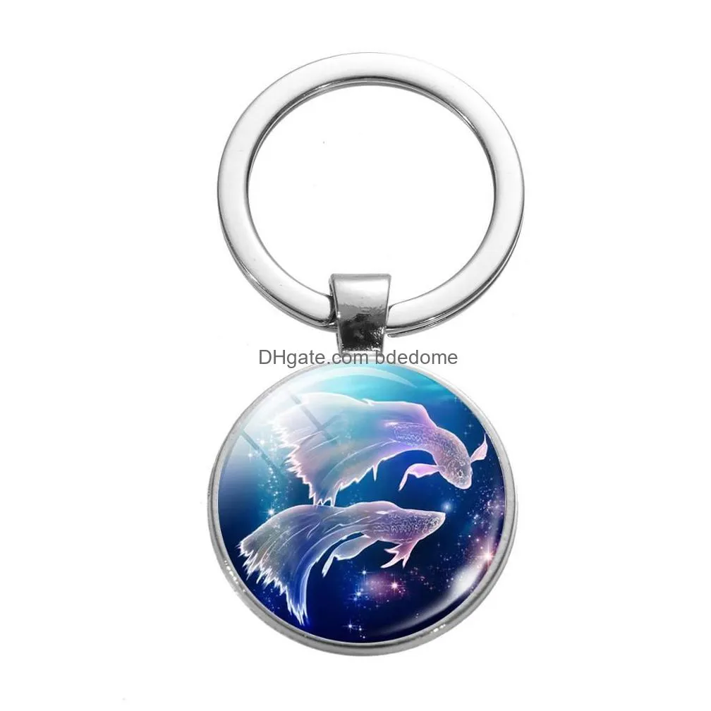 hot 12 constellations keychain zodiac sign libra aries glass key ring chain birthday gift to best friends couple jewelry
