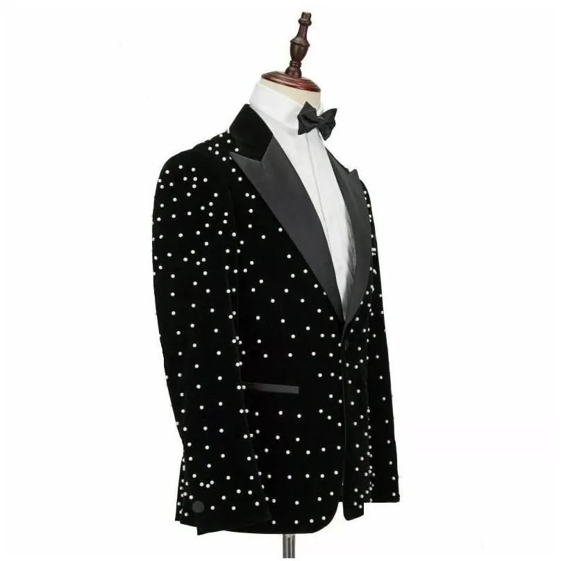 mens suits blazers black white polka dots velvet men costume homme groom tuxedos wedding slim fit party blazer landuxiu