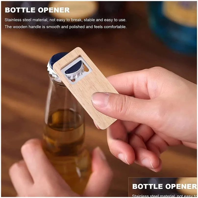 wood beer bottle opener wooden handle corkscrew stainless steel openers bar kitchen accessories party gift xbjk2211