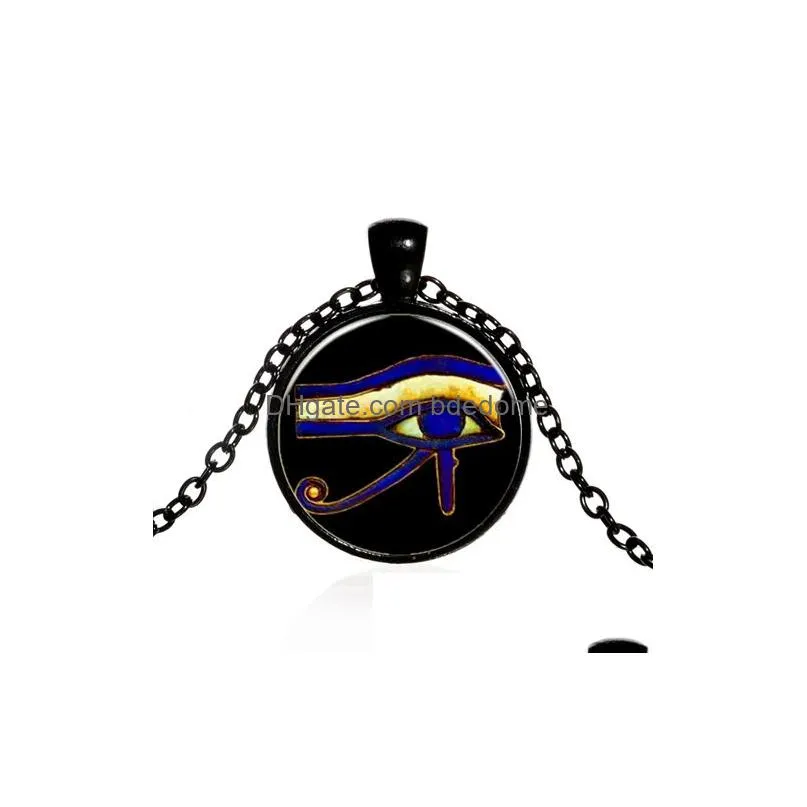 egyptian gods power eye necklace eye of horus amulet symbol pendant women men glass necklace mandala vintage photo choker