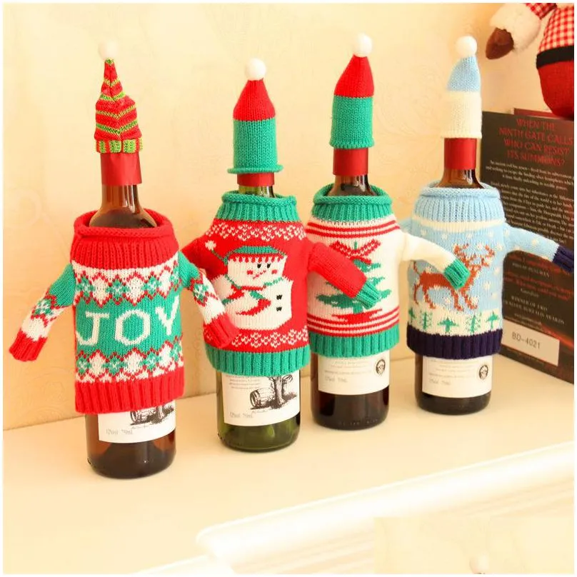 christmas wine bottle cover champagne sweater snowman reindeer joy xmas tree decorations table ornaments phjk2109