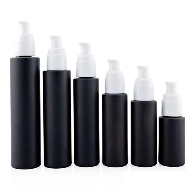 frosted black glass bottle jars cosmetic face cream container refillable skin care lotion spray bottles 20ml 30ml 40ml 50ml 60ml 80ml