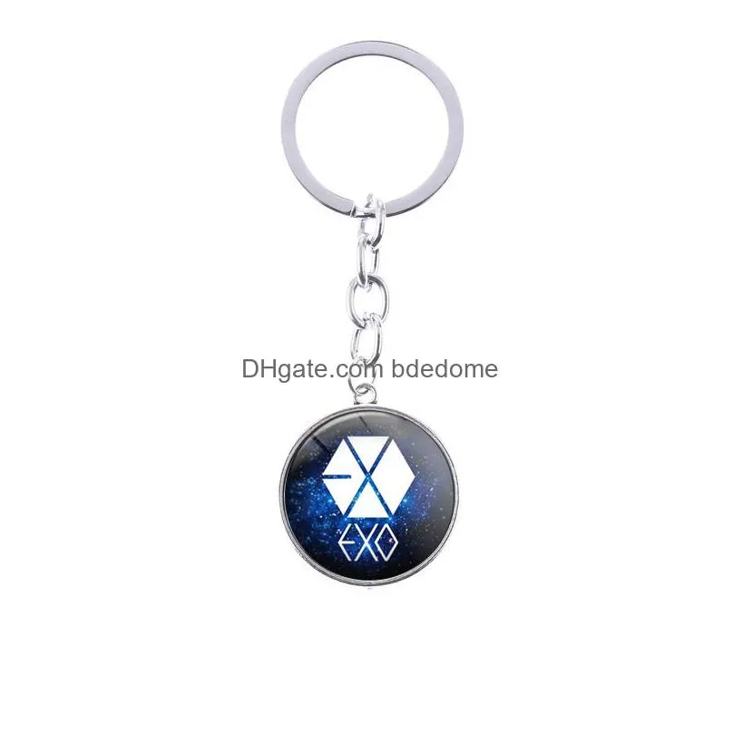 fashion exo kpop keychain hip hop style korean singing team superstar glass dome pendant key ring fans gift llaveros