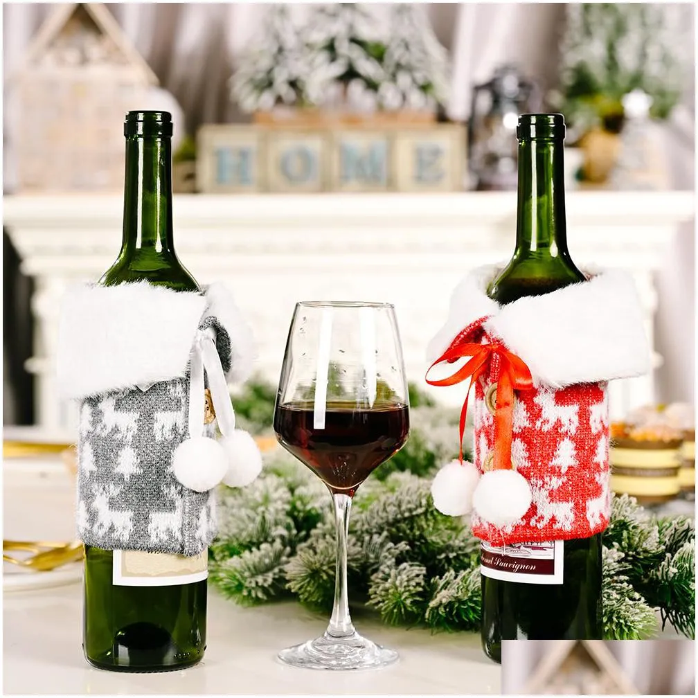 christmas sweater wine bottle cover champagne coat xmas party decorations home dinner table ornaments xbjk2108