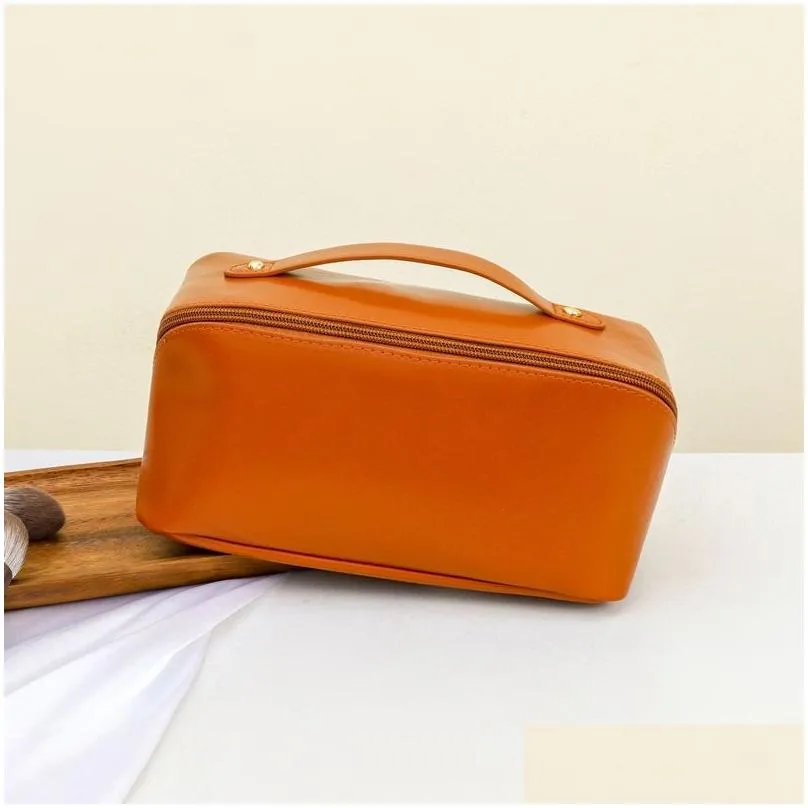 large capacity travel cosmetic bag portable pu leather makeup pouch women waterproof bathroom washbag multifunction toiletry kit