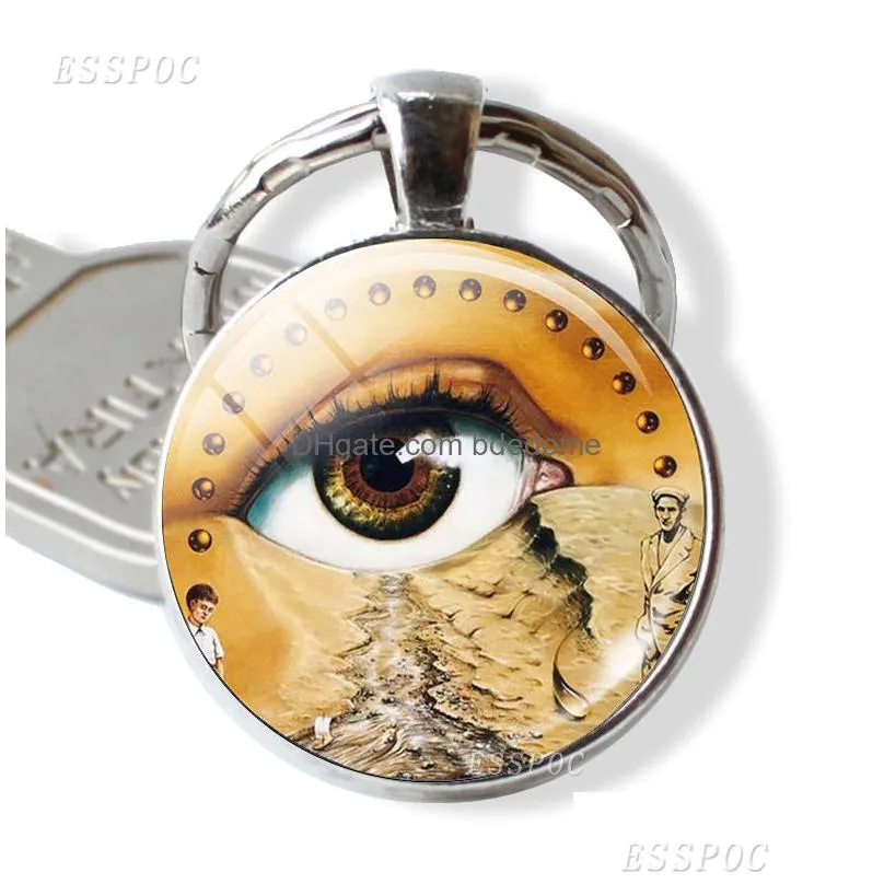 the persistence of memory picture keychain art jewelry salvador dali painting time gem metal keyring valentines day gifts