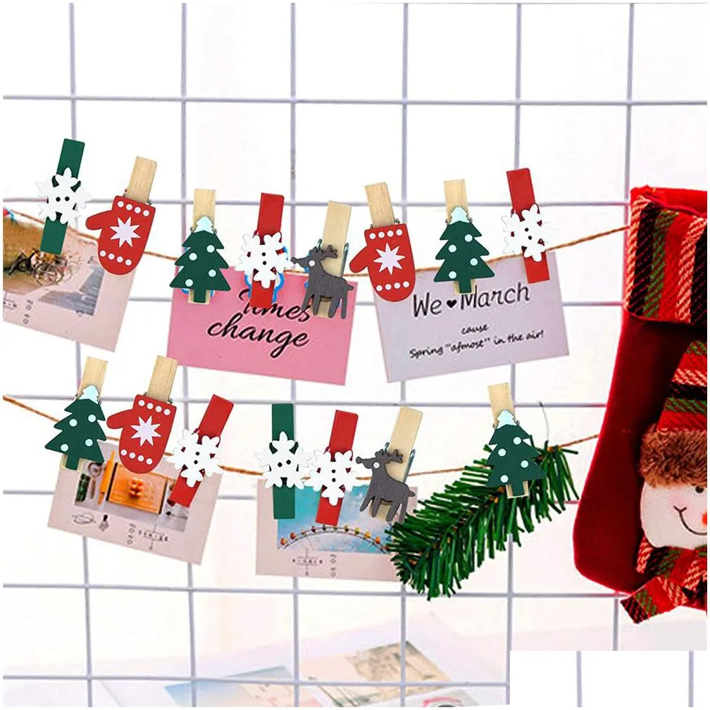 christmas wood clips xmas tree photo peg elk gloves snowflake clothespins for home school art craft decor kdjk2210
