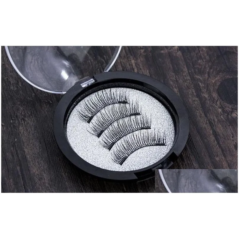 4pcs/pair 3d magnetic eye false eyelashes handmade mink reusable false triple natural long soft thick hair magnet eye lashes with 2