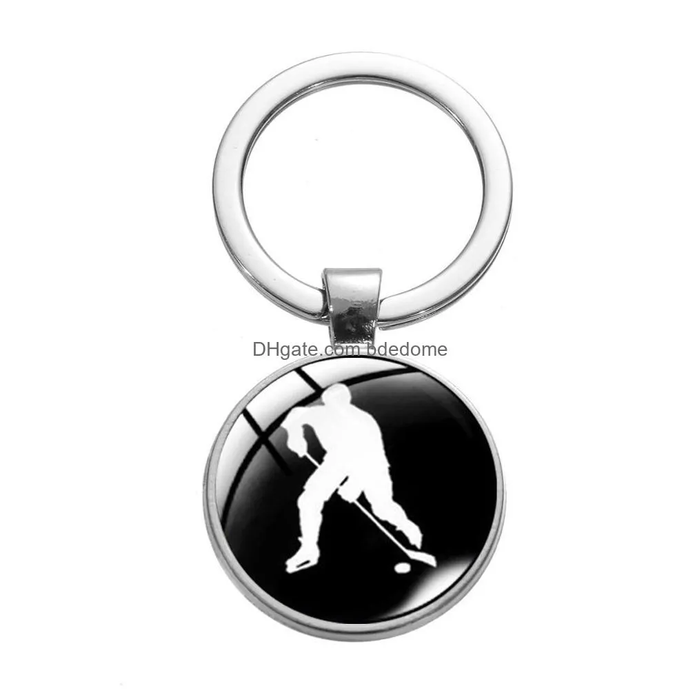 play field hockey art printed keychain golf i love hockey game casual sports glass round key ring chains friends souvenir