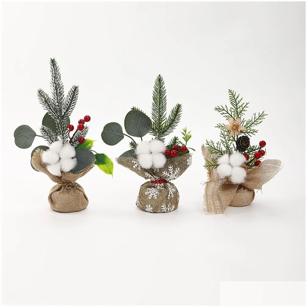 mini christmas tree table decorations 8 small artificial trees with red berries pine cone greenery tabletop centerpiece for home office room holiday decor