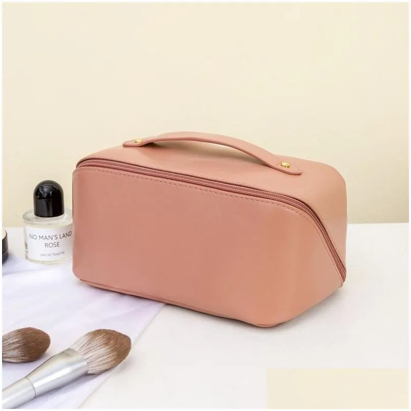 large capacity travel cosmetic bag portable pu leather makeup pouch women waterproof bathroom washbag multifunction toiletry kit