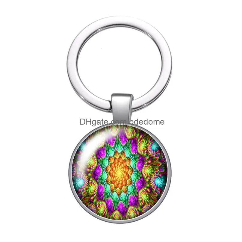 colorful patterns bubbles ice texture glass cabochon keychain bag car key rings holder silver plated key chains man women gifts