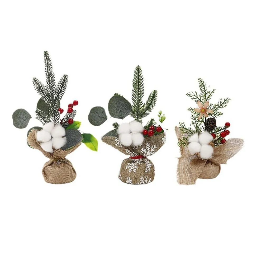 mini christmas tree table decorations 8 small artificial trees with red berries pine cone greenery tabletop centerpiece for home office room holiday decor