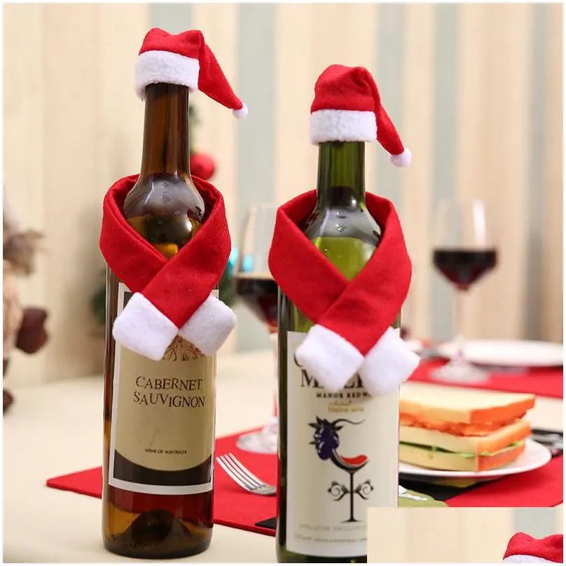 mini santa hat christmas scarf small xmas hat for wine bottle cover silverware holder home dinner decor jk2011xb