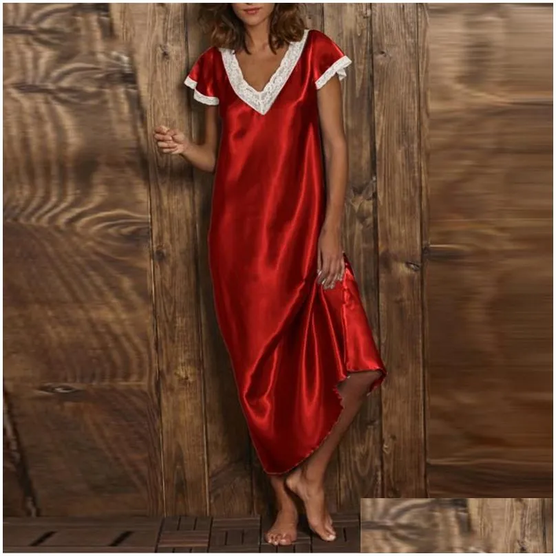 womens sleepwear womens sleeping dress short sleeve v neck homewear womens long nightgowns loose home suit nuisette femme