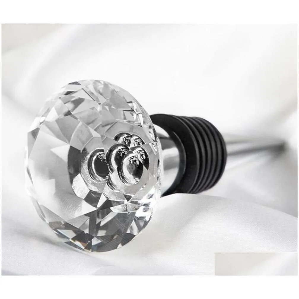 wholesale bar barware tools crystal beverage bottle stopper corks wine decoration zinc alloy and glass reusable diamond plug