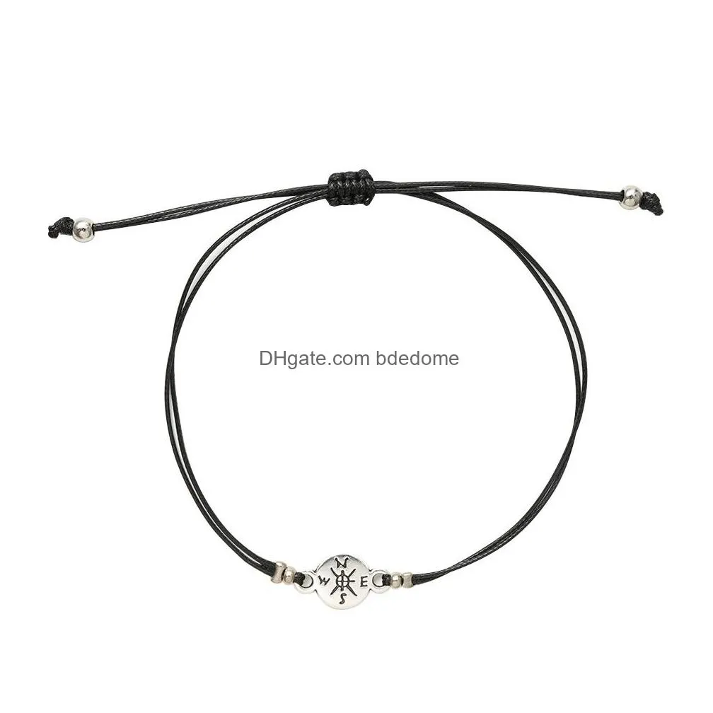 hombres regalos compass charm bracelets one for you one for me black string braiding couple bracelet for men women card