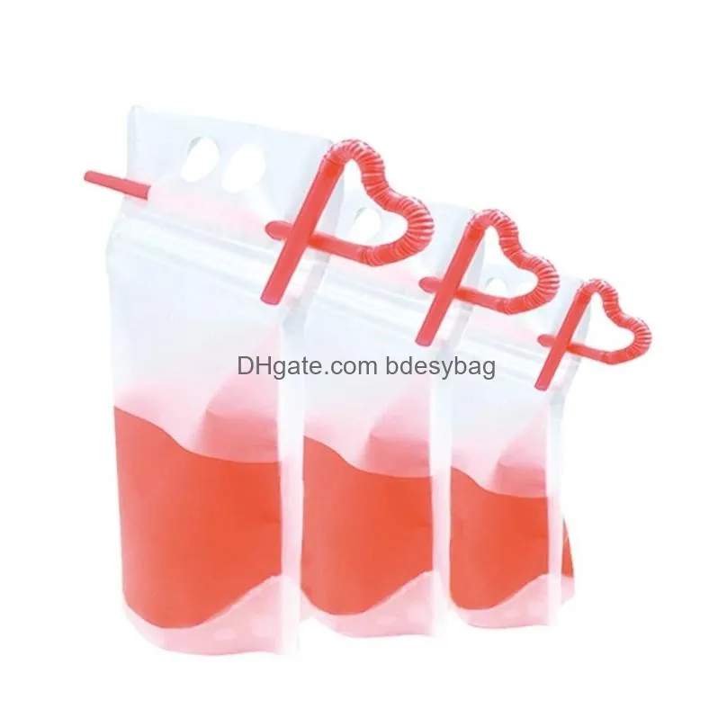 drink pouches with straw smoothie bags juice bag with straws heavy duty hand-held reclosable ice drinking pouch