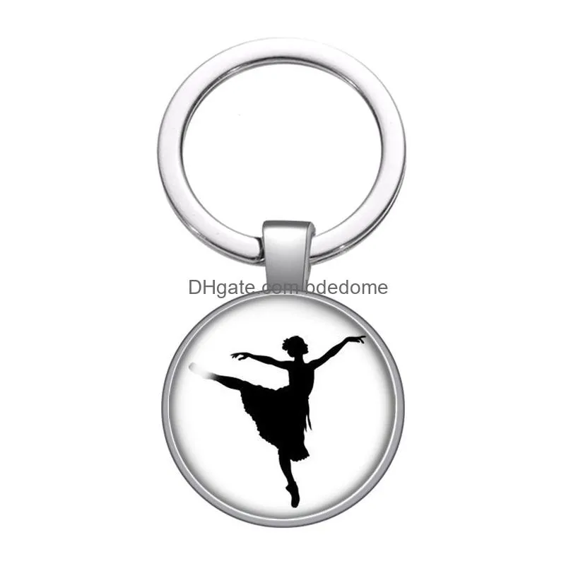 love dancing dance girl ballet beauty glass cabochon keychain bag car key rings holder silver plated key chains men women gifts