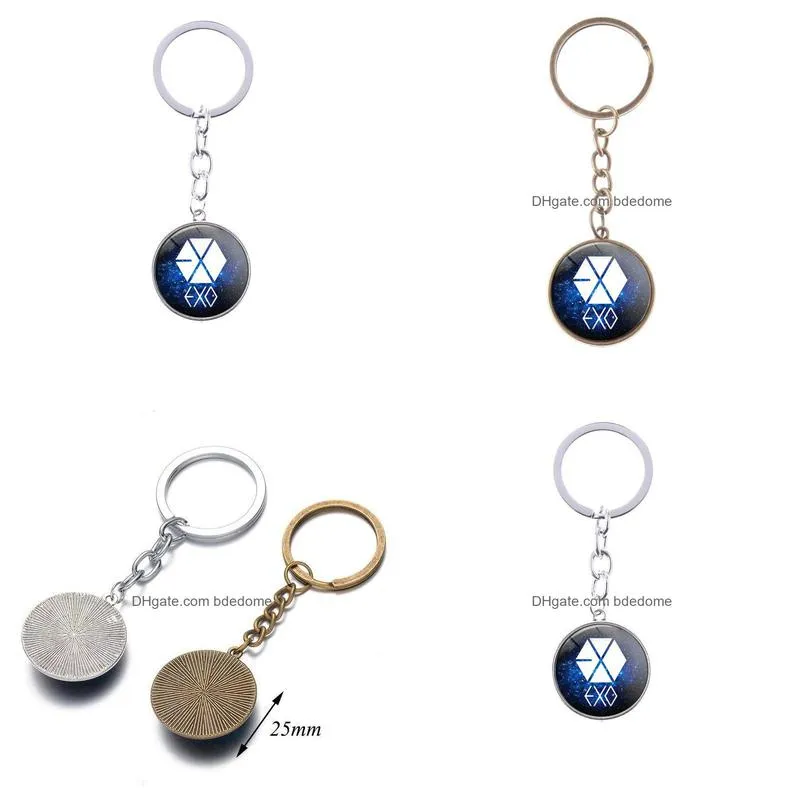 fashion exo kpop keychain hip hop style korean singing team superstar glass dome pendant key ring fans gift llaveros