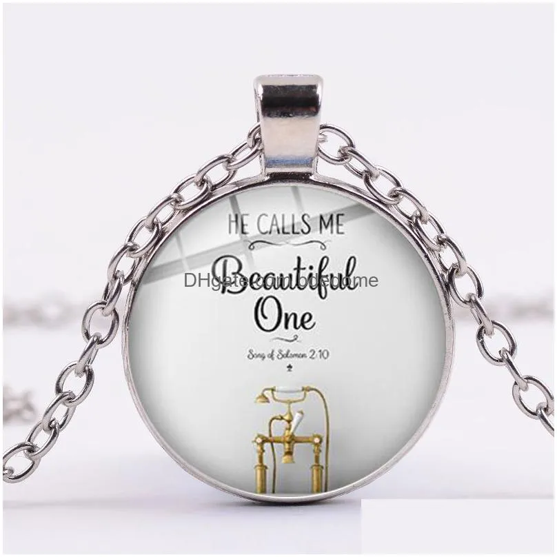 hot he calls me beautiful one bible verse necklace handmade glass cabochon pendant necklaces quote jewelry christian gift