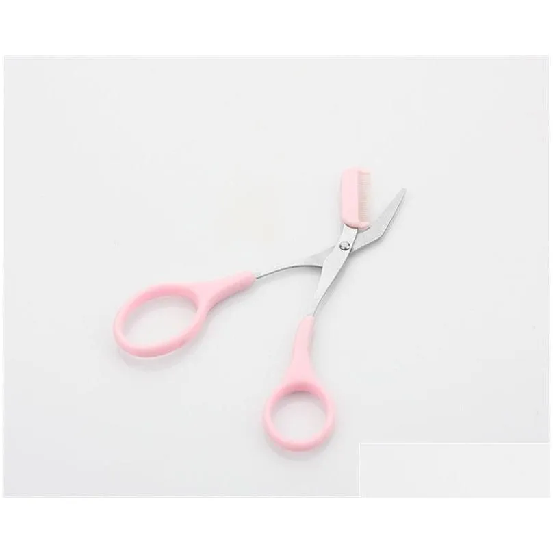 pink eyebrow trimmer scissors with comb lady woman men hair removal grooming shaping shaver eye brow trimmer eyelash hair clips