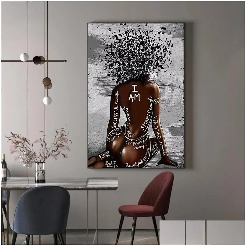 paintings abstract african girl canvas posters and prints music symbol black woman art painting wall pcitures for home decor