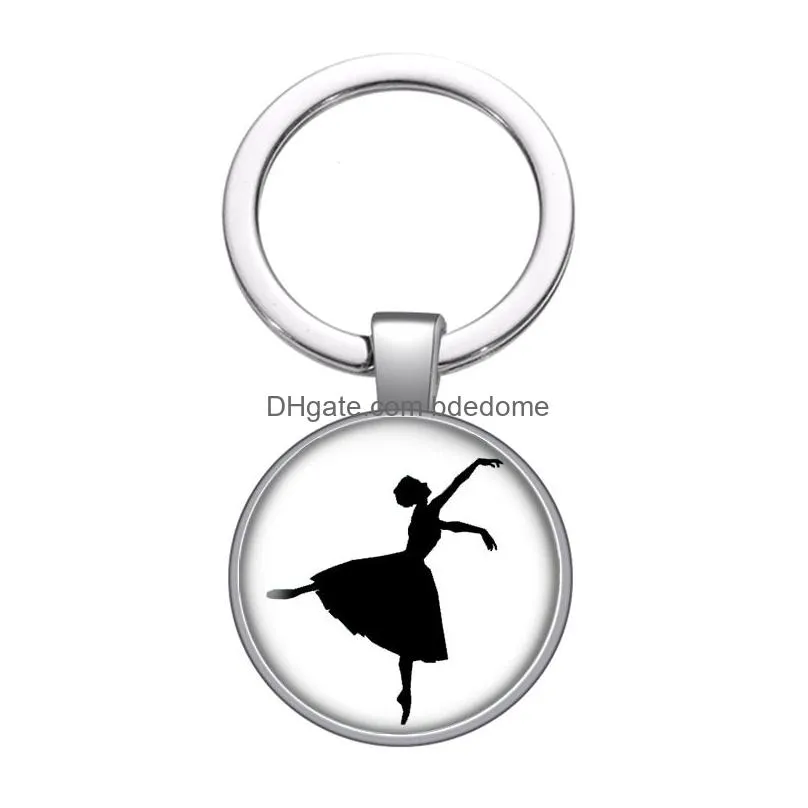 love dancing dance girl ballet beauty glass cabochon keychain bag car key rings holder silver plated key chains men women gifts