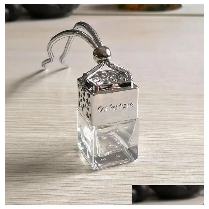 car perfume bottle scented oil diffuser rearview ornament hanging essential oils diffuser cube hollow air freshener fragrance empty glass bottles