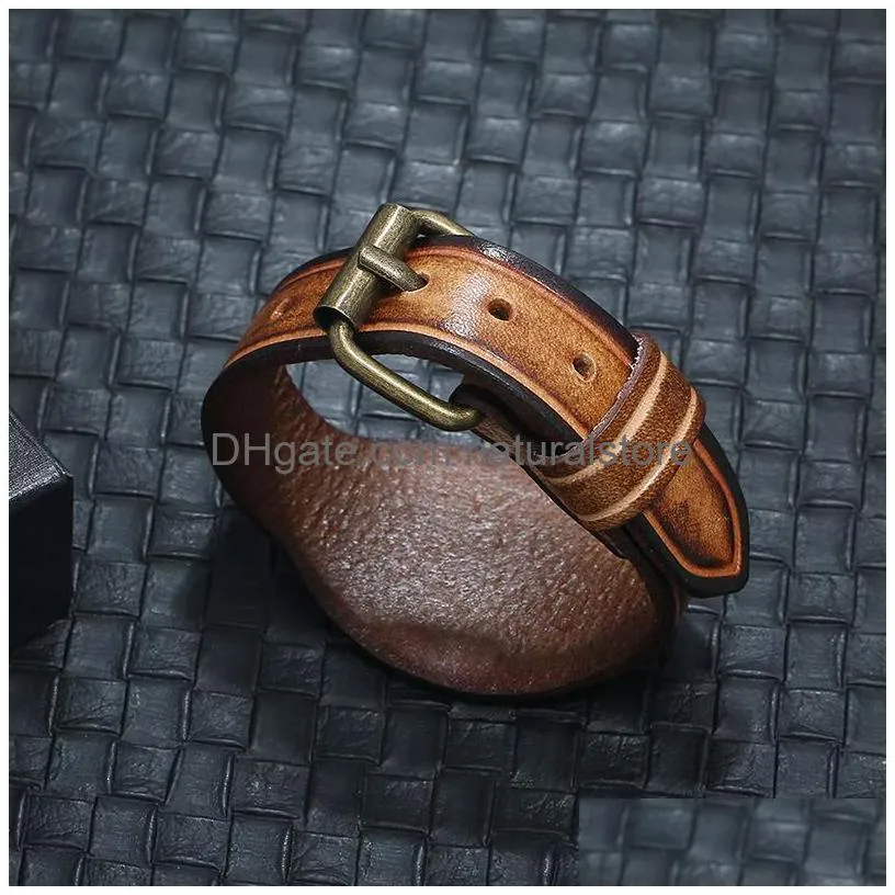 watch shape pin buckle belt cattlehide leather bangle cuff adjustable bracelet wristand for men women fashion jewelry