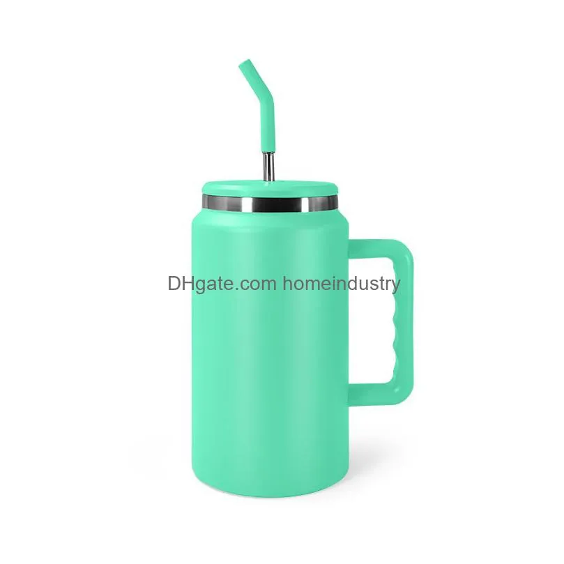 50oz mug tumbler with handle powder coated travel coffee mug with straw double wall stainless steel water cup bottle large insulated tumbler