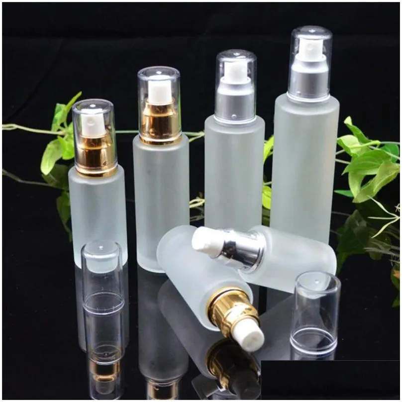 frosted glass cosmetic bottle makeup lotion pump container refillable mist spray perfume bottles 20ml 30ml 40ml 50ml 60ml 80ml 100ml