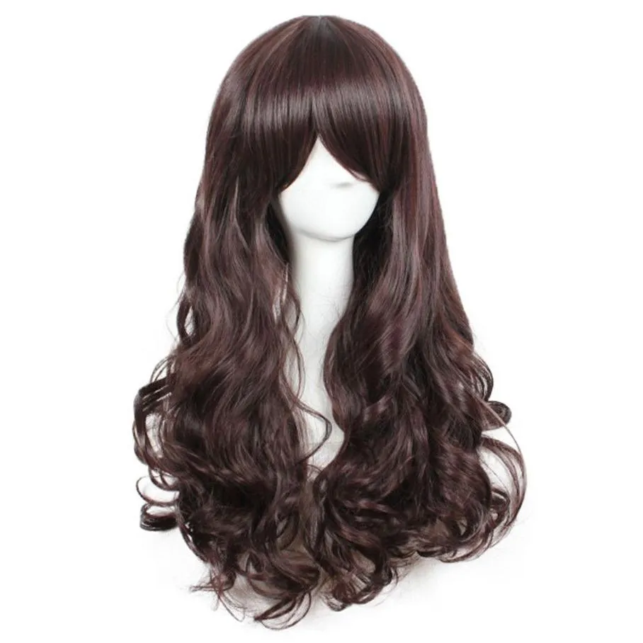 long wave cosplay wig black purple pink sliver gray blonde white orange brown 23 colors synthetic hair wigs