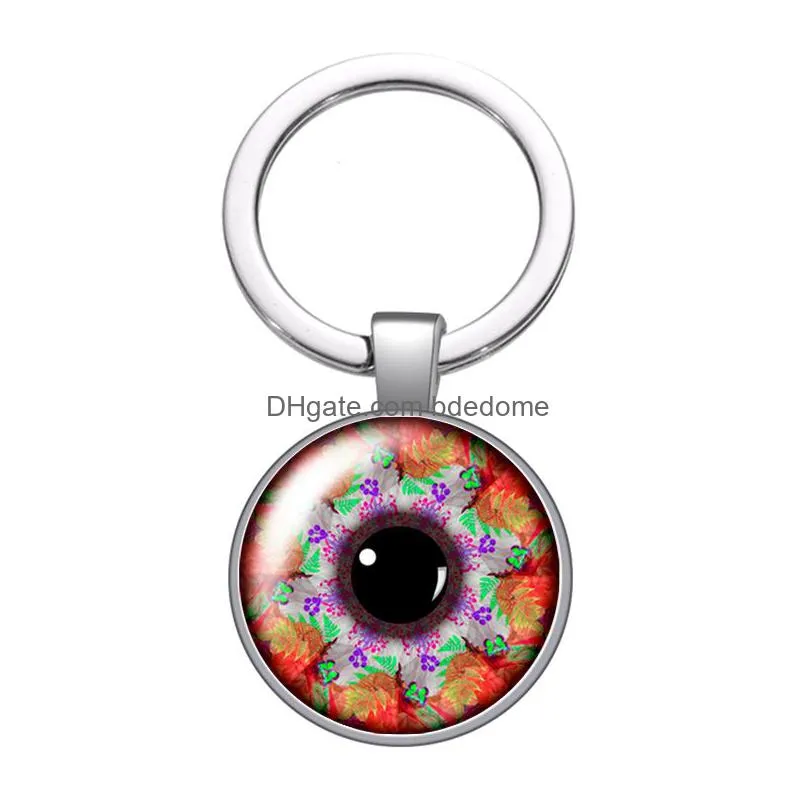 magical eye style pupil pattern glass cabochon keychain bag car key rings holder charms silver plated key chains man women gifts