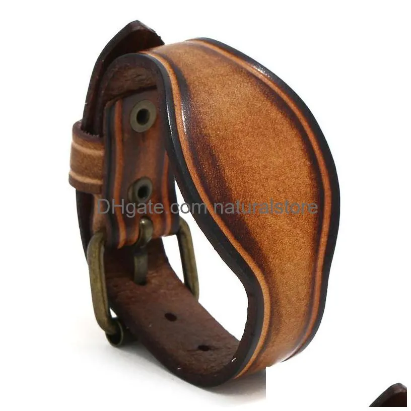 watch shape pin buckle belt cattlehide leather bangle cuff adjustable bracelet wristand for men women fashion jewelry