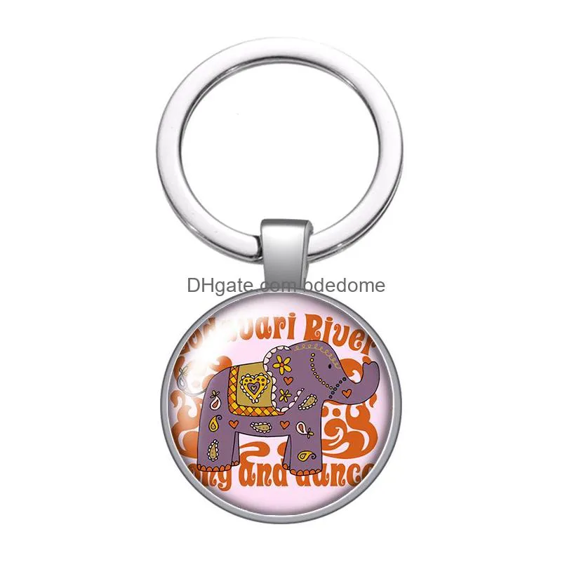 elephant love animals patterns glass cabochon keychain bag car key rings holder charms silver plated key chains men women gifts