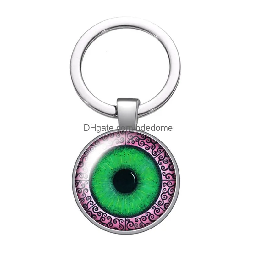 punk pupil eye fashion glass cabochon keychain bag car key chain ring holder charms silver plated keychains for men women gifts