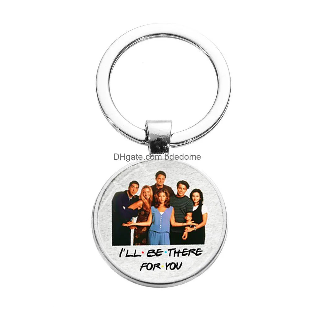 cartoon ill be there for you print keychain friends tv theme simple design glass dome key chain key holder for men women