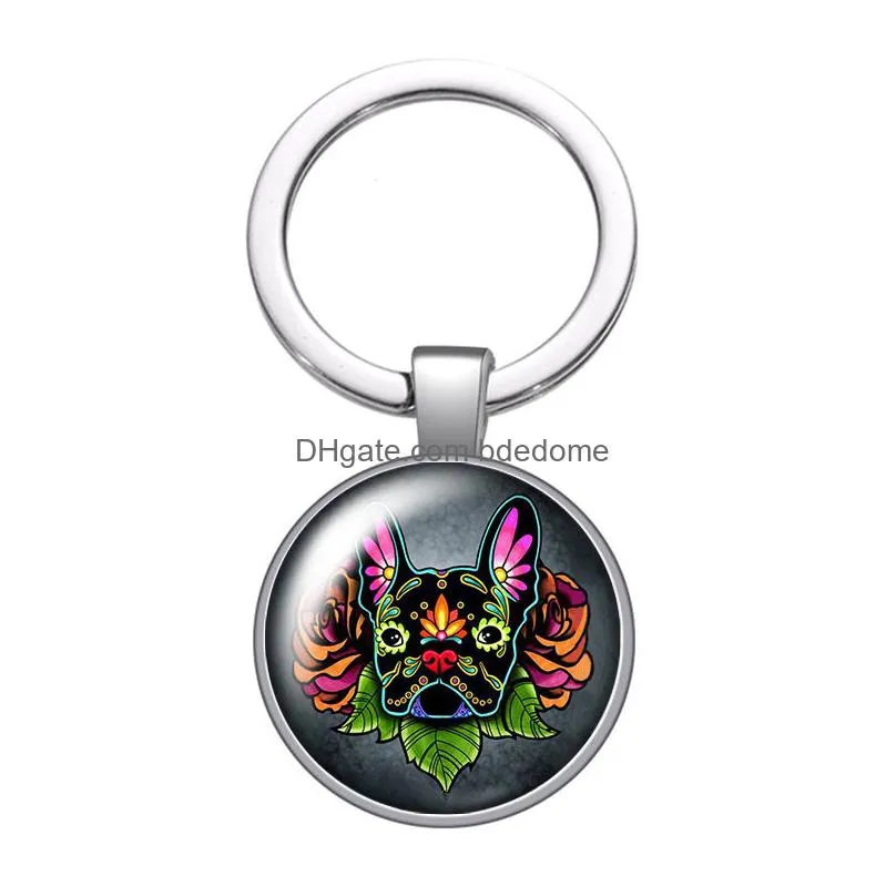 lovely dog love pet family new glass cabochon keychain bag car key rings holder charms silver plated key chains men women gifts