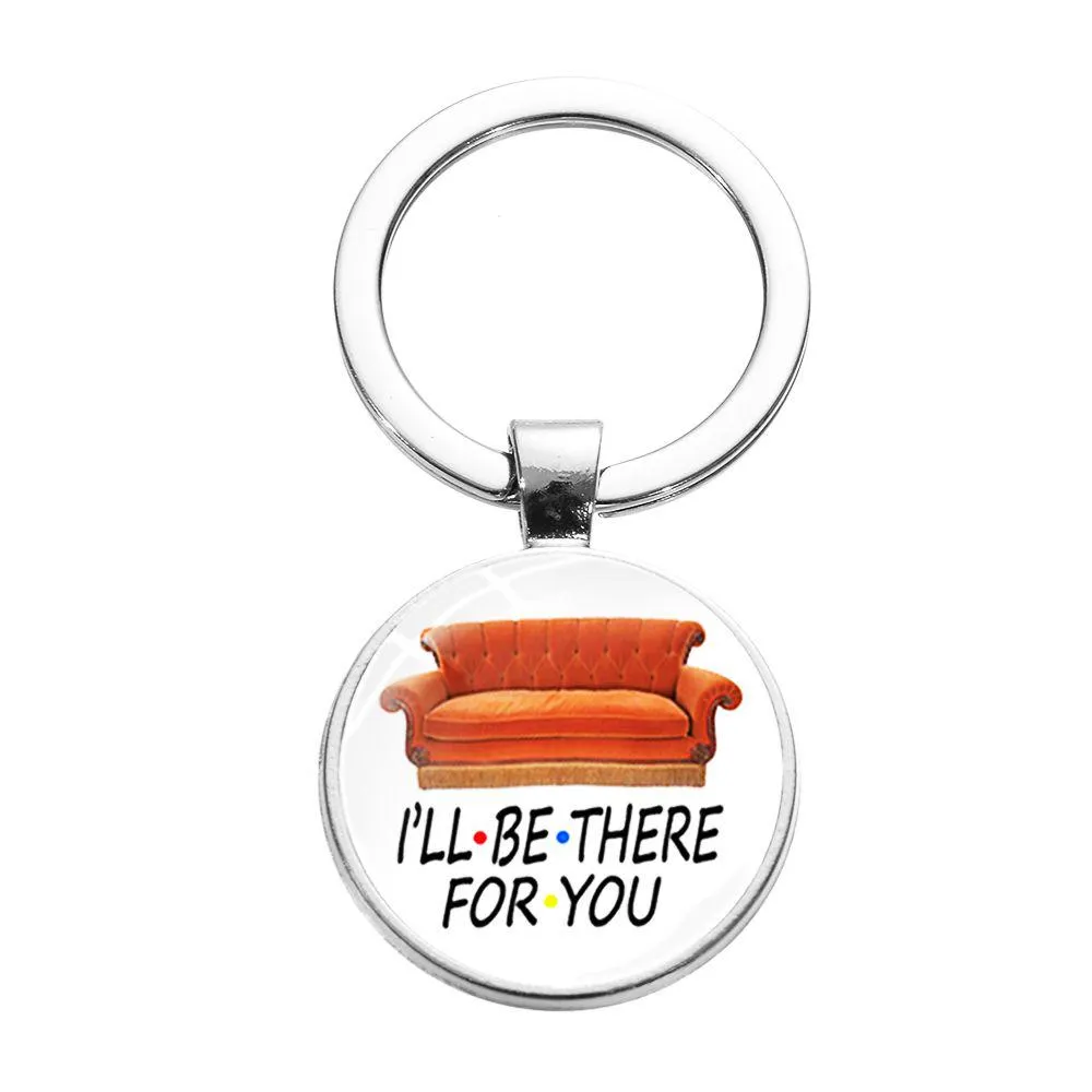 cartoon ill be there for you print keychain friends tv theme simple design glass dome key chain key holder for men women