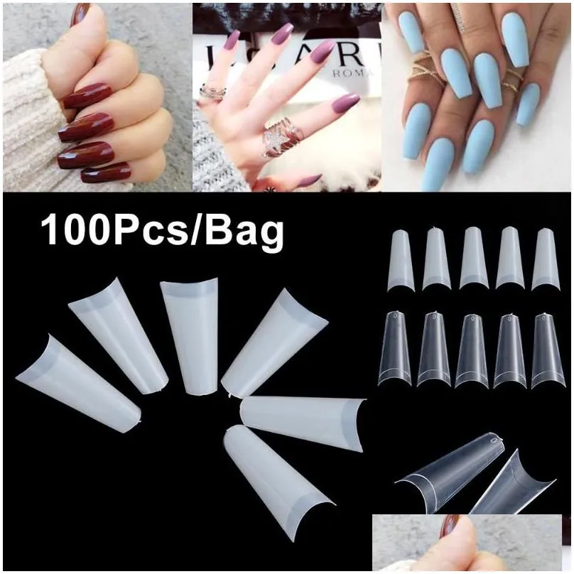 false nails 100pcs/bag clear/white/natural nail tips french long ballerina coffin half cover fake art acrylic manicure diy tools