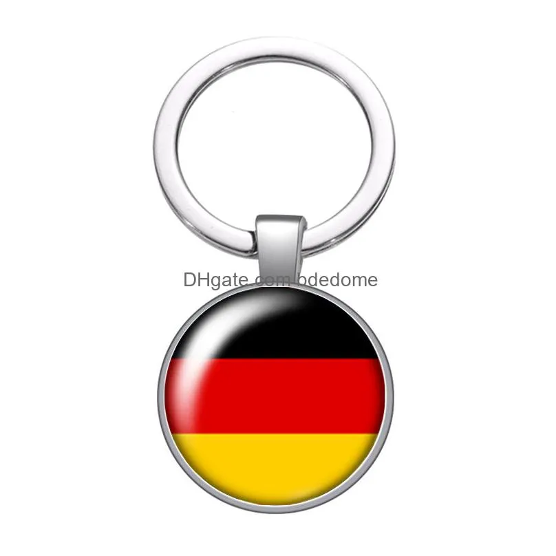 russian france germany flag glass cabochon keychain bag car key chain ring holder charms silver keychains for men gifts