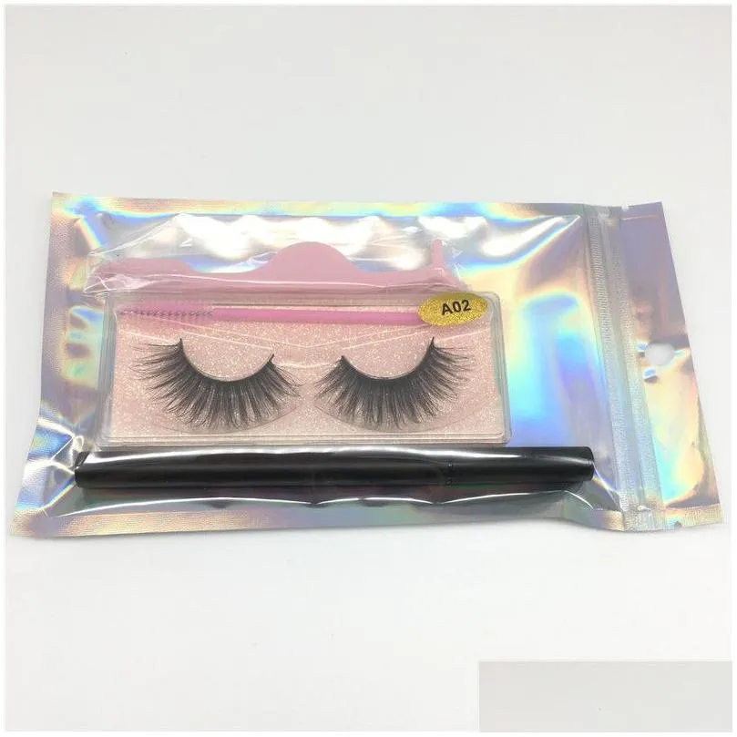 new 3d mink eyelashes with eyelash eyeliner glue tweezer lash brush false eyelash extension soft long 3d mink lashes makeup faux mink