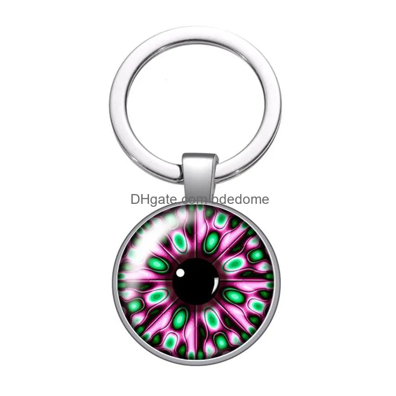 magical eye style pupil pattern glass cabochon keychain bag car key rings holder charms silver plated key chains man women gifts