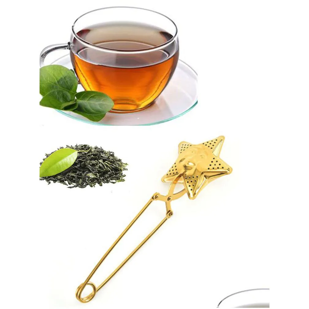 tea infuser ball tools stainless steel long grip spoon star shaped diffuser loose leaf tea filter herbal strainer kdjk2204