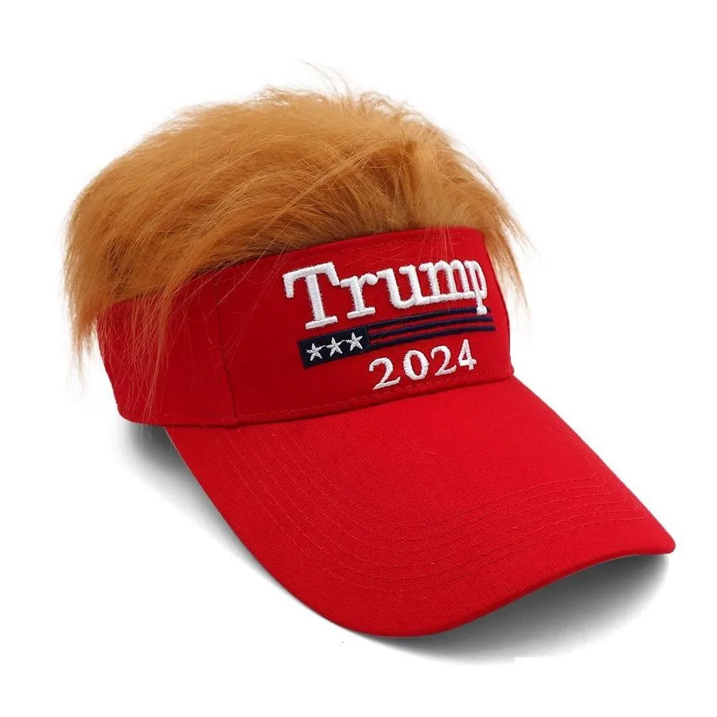 trump 2024 embroidery hat with hair baseball cap trump supporter rally parade cotton hats 