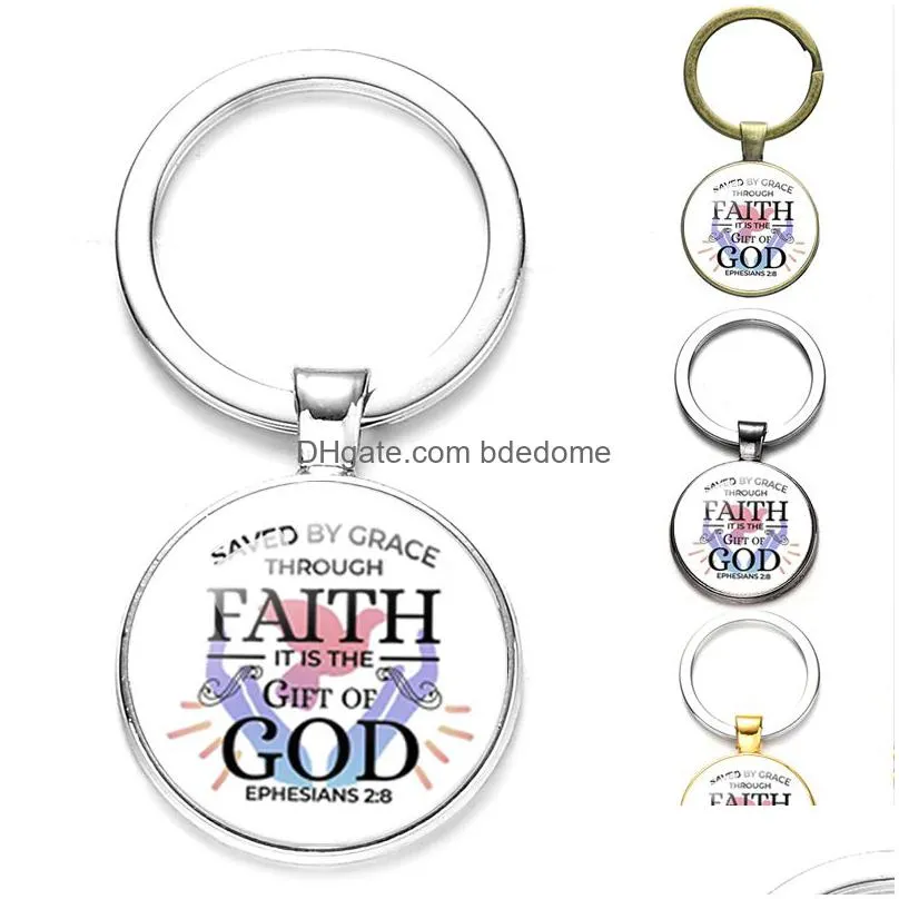 god is the strength of my heart bible verse psalm circle key chain christian cross keyfobs glass dome pendants wedding souvenirs