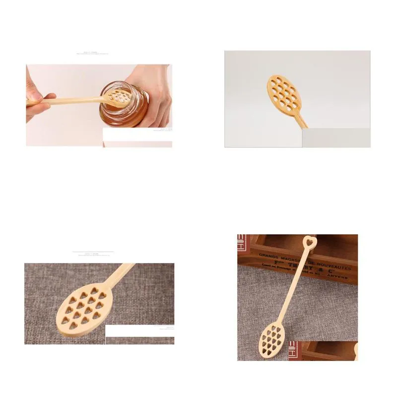 wood honey dipper stick cute heart shape honey server stirrer long handled honey spoons mixing bar spoons kitchen gadgets kd1